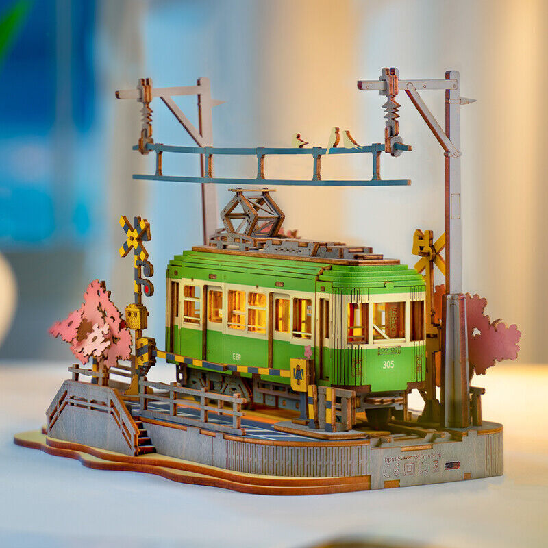 Rolife Sakura Journey Tram Car 3D Wooden Puzzle Model Toys Teens Gift