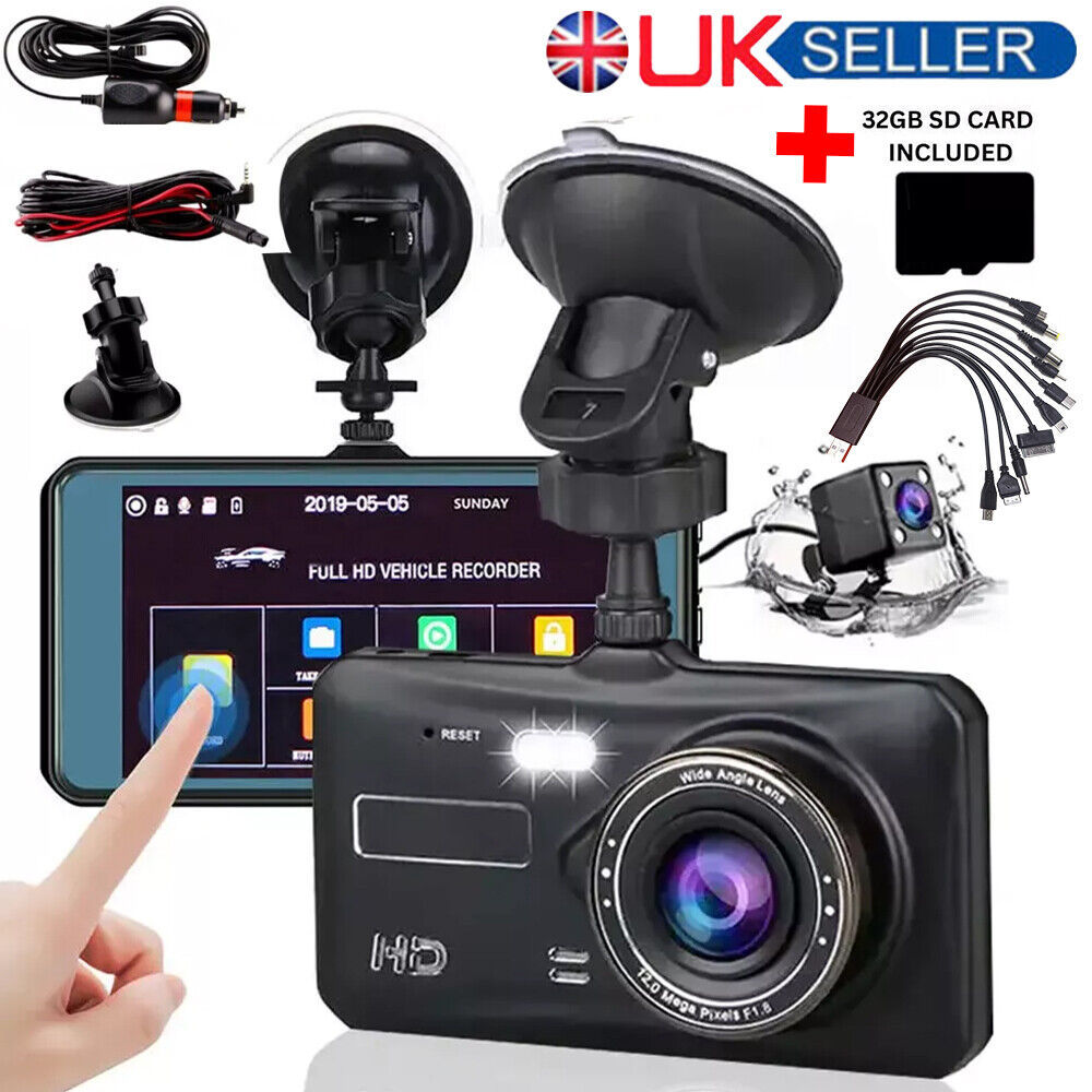 Dashcam Pro DUAL REAR Car Camera Wide Angle 1080p With 32GB SD Card