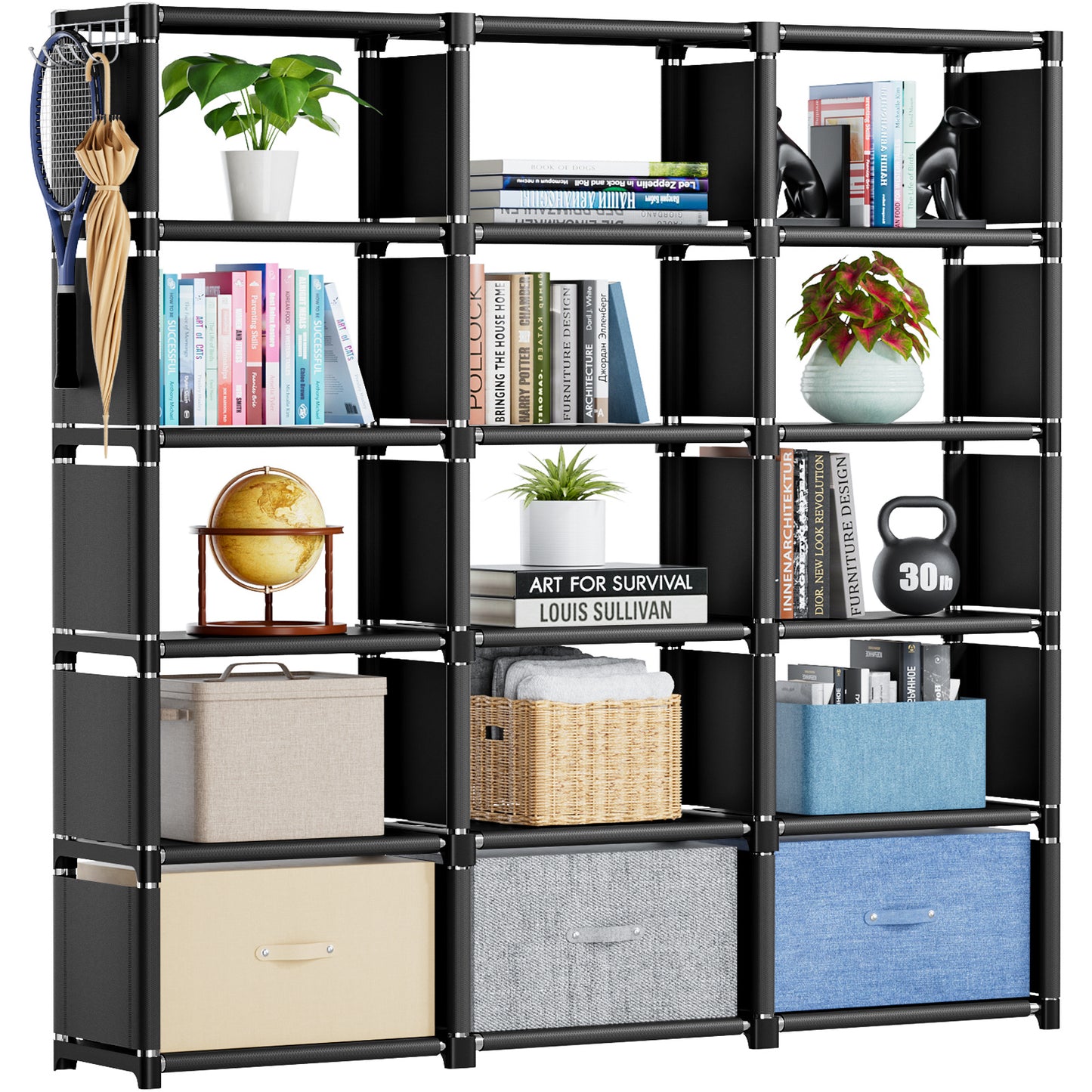 Book Shelf, Cube Storage Organizer, DIY Bookcase, Portable Metal Bookshelf, Tall Book Case For Bedroom, Living Room, Study Room, Office, Closet, Black Cubicle Rack -Black