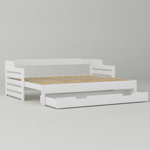 Daybed, Trundle And Drawer, Cabin Bed, SIngle Guest Bed Sofa Bed, Pull Out Trundle And Storage Drawer For Living Room And Bedroom -  3 90 X190 Cm - White