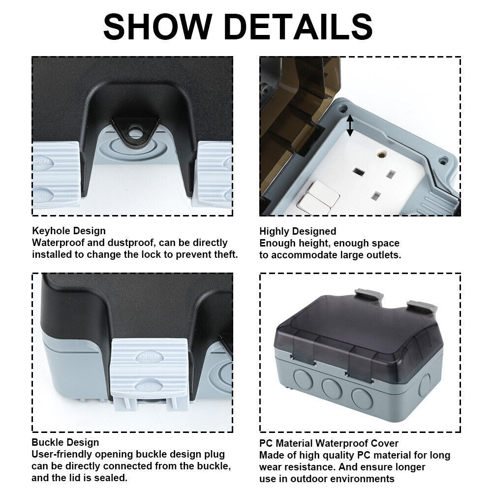 Weatherproof Outdoor Plug 13A 2 Gang Twin Switched Double Socket Outside Box UK