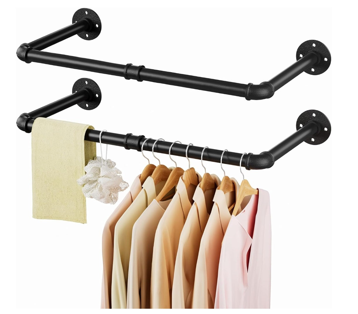 Tienily Industrial Pipe Clothes Rack, Metal Hanging Rails For Clothes, 80cm Clothes Rail Wall Mounted For Bedroom Storage