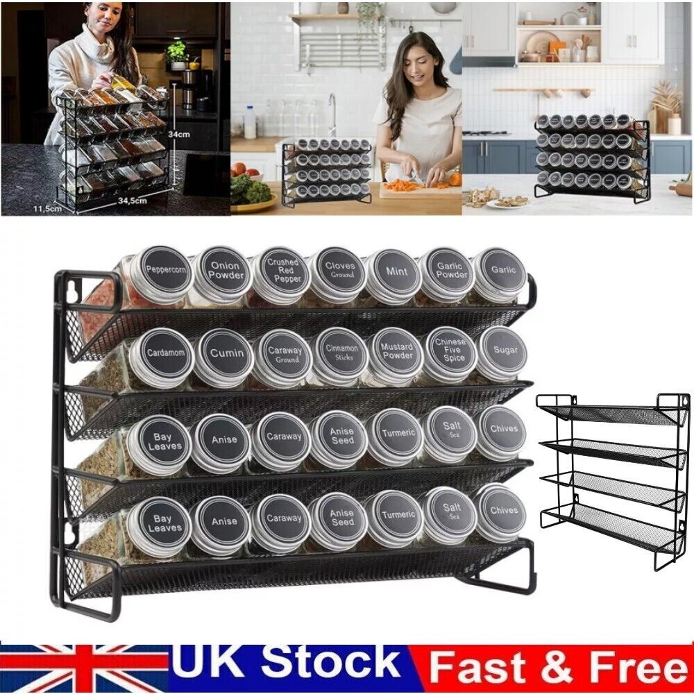 4 Tiers Metal Spice Rack Kitchen Countertop Cupboard Spice Herb Jar Storage Shelf