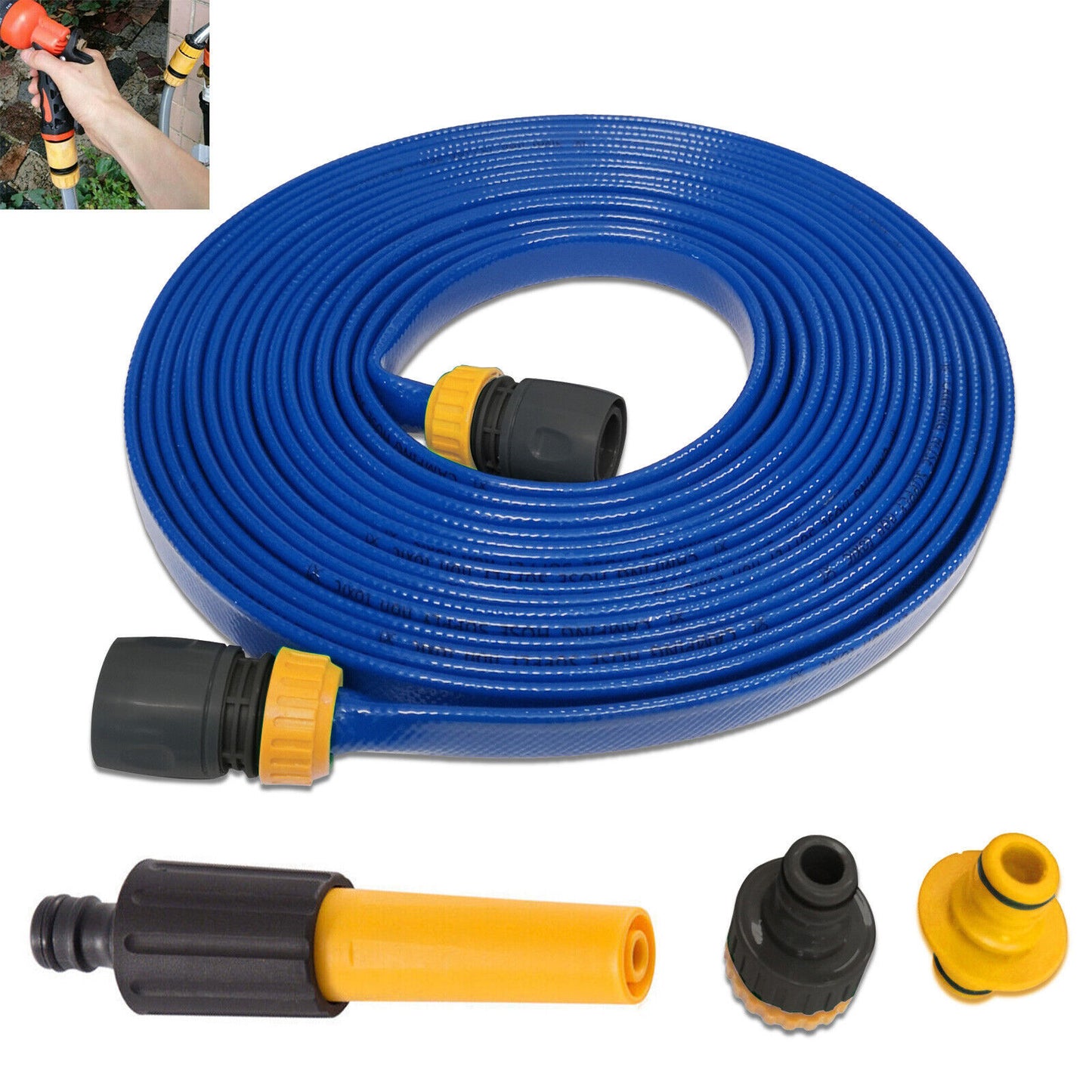 15M Flat Food Grade Water Hose Pipe  Connector For Caravan, Motorhome  Boat UK