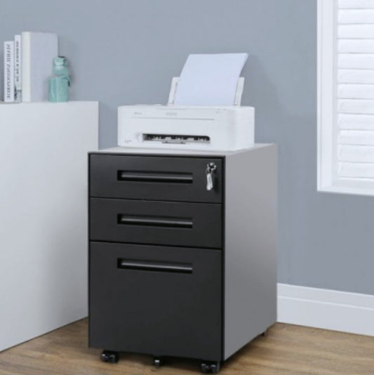 3 Drawer Steel Metal Filing Cabinet With Embedded Handle And Lock Black
