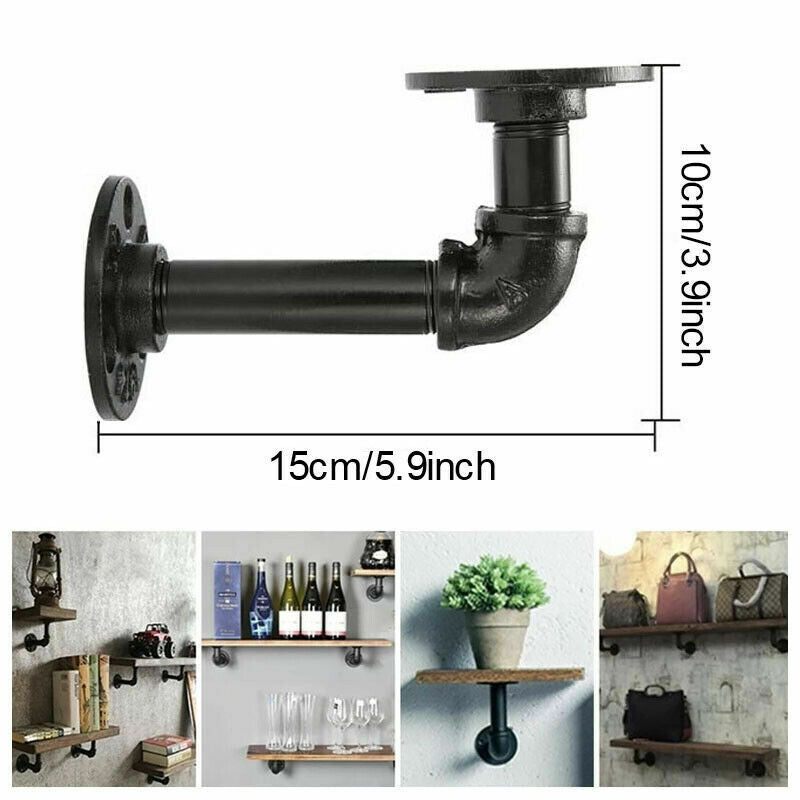 4X Pipe Shelf Brackets Industrial Iron Rustic Wall Floating Shelves Storage Unit