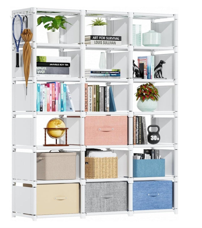 Book Shelf, Cube Storage Organizer, DIY Bookcase, Portable Metal Bookshelf, Tall Book Case For Bedroom, Living Room, Study Room, Office, Closet, Black Cubicle Rack -Black
