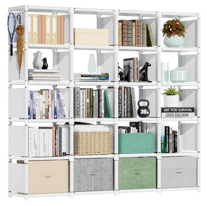 Book Shelf, Cube Storage Organizer, DIY Bookcase, Portable Metal Bookshelf, Tall Book Case For Bedroom, Living Room, Study Room, Office, Closet, Black Cubicle Rack -Black