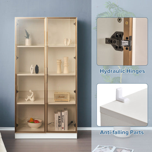 LED Display Cabinet, Clear Display Case For Figures, Storage Shelves With Tempered Glass Door, Storage Cabinet Floor Standing Transparent Showcase 160x80x40 Cm White