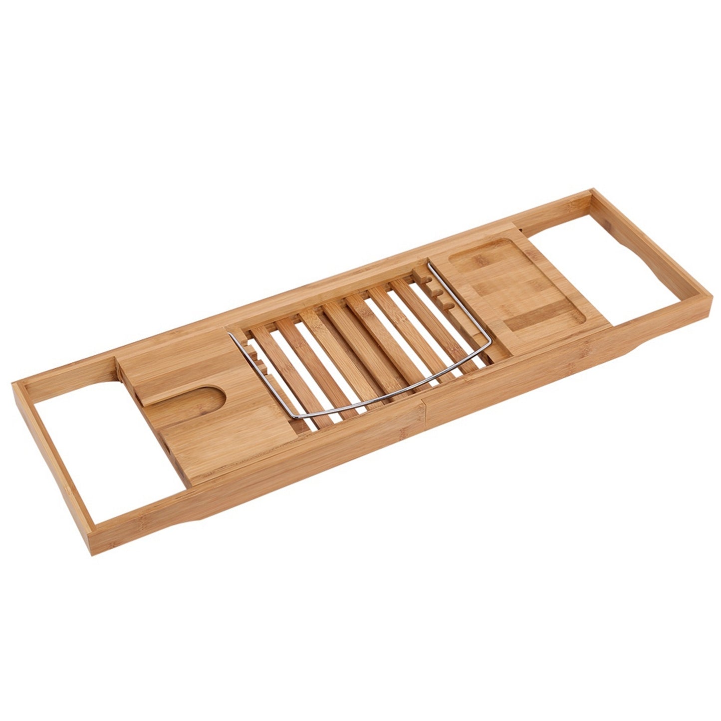 1Pc Extendable Bamboo Bathtub Rack Shelf Bathroom Shower Tub Book Reading Tray Stand