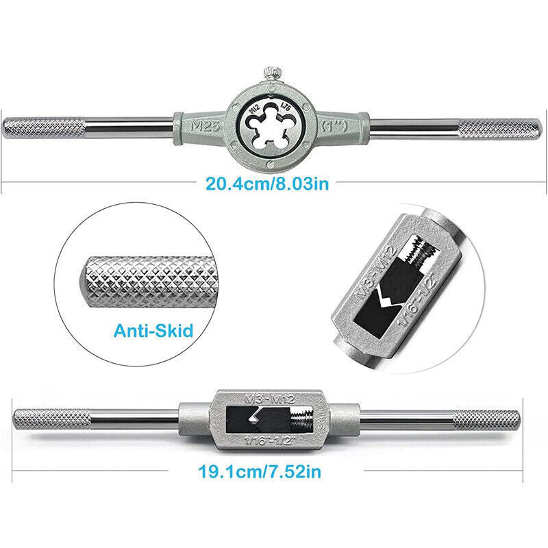 20pcs Hand Tap And Die Set Screw Thread Reamer M3-M12 Twist Drill Bit Tool Kit