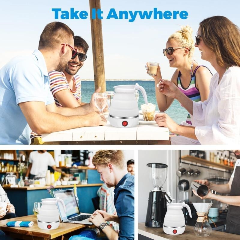 1pcs 600ML Collapsible Travel Electric Water Kettle Folding Camping Caravan Silicone