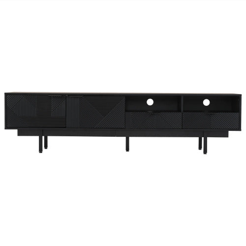 Modern Bohemian TV Cabinet, Black Geometric Lines TV Stand, TV Entertainment Center With Storage Space, 200X40X1 Cm, Modern TV Stand For 90 Inch TVs, Console Media Cabinet For Living Room