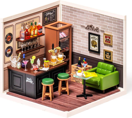 ROBOTIME DIY Miniature House Kit, Dollhouse Model Building Craft Kit With LED For Adults And Kids, Birthday Gift - Bar DW012