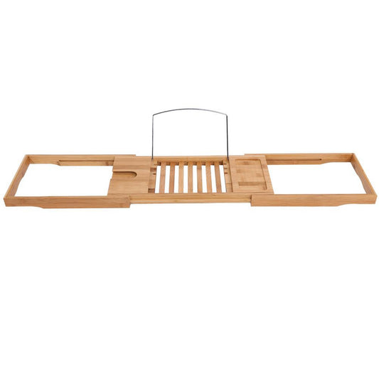 1Pc Extendable Bamboo Bathtub Rack Shelf Bathroom Shower Tub Book Reading Tray Stand
