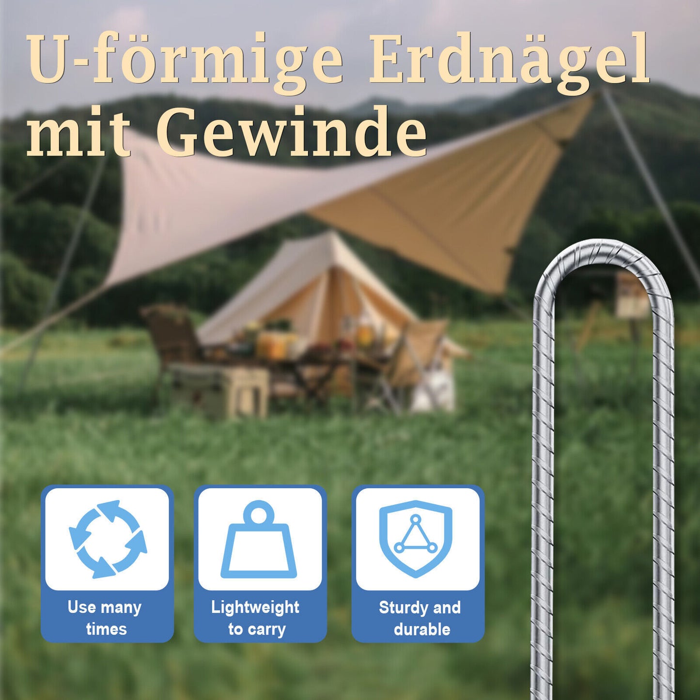 U-Shaped Rebar Stakes 30cm Heavy Duty Ground Anchors Tent Pegs Trampoline Stakes