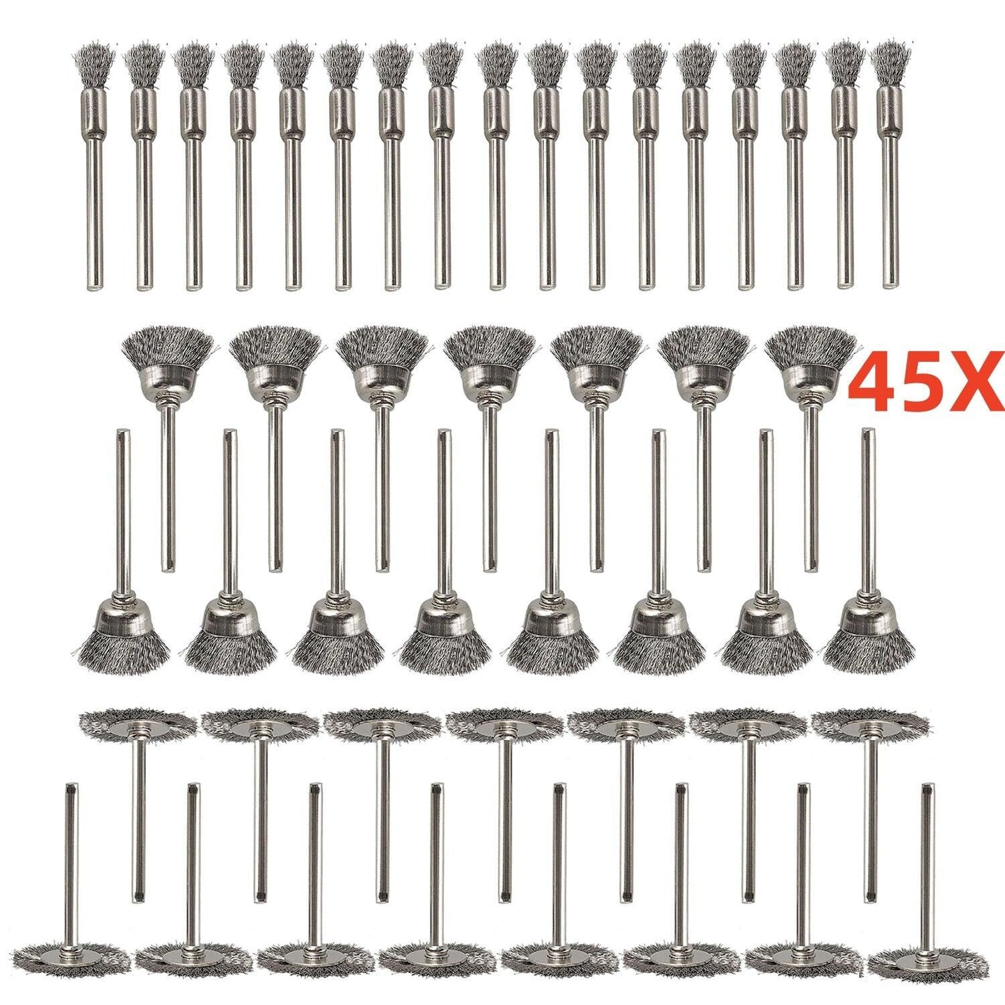 45pcs Wire Cup Brush Set Stainless Steel For Dremel Rotary Tool Accessories