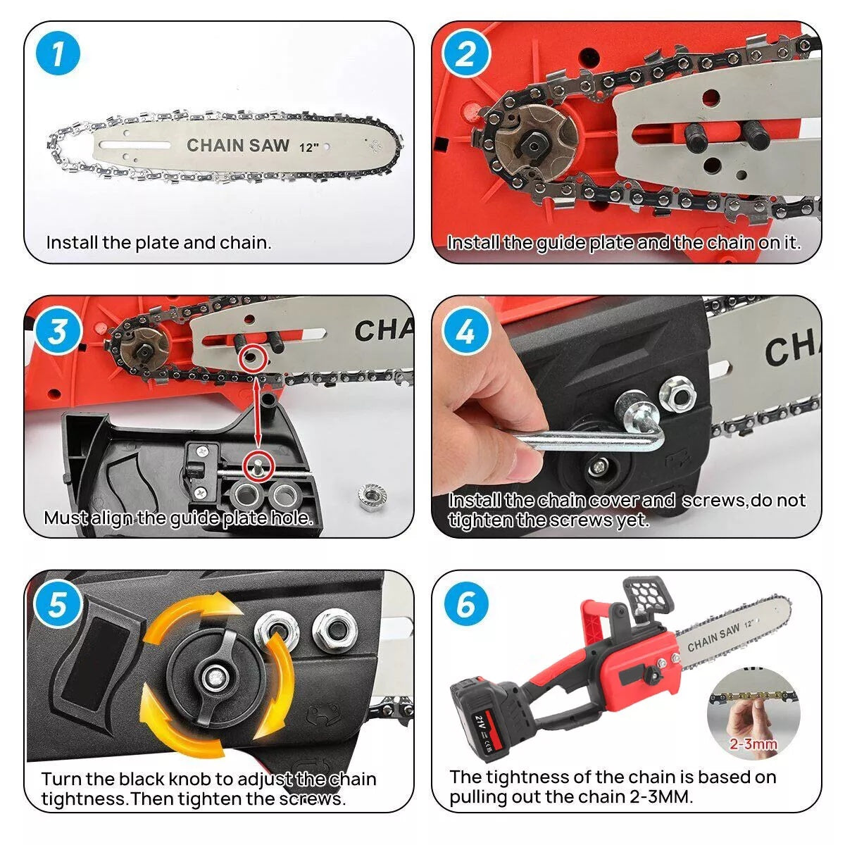 12in Electric Chainsaw Cordless Brushless Wood Cutter -3.0Ah Battery And Charger