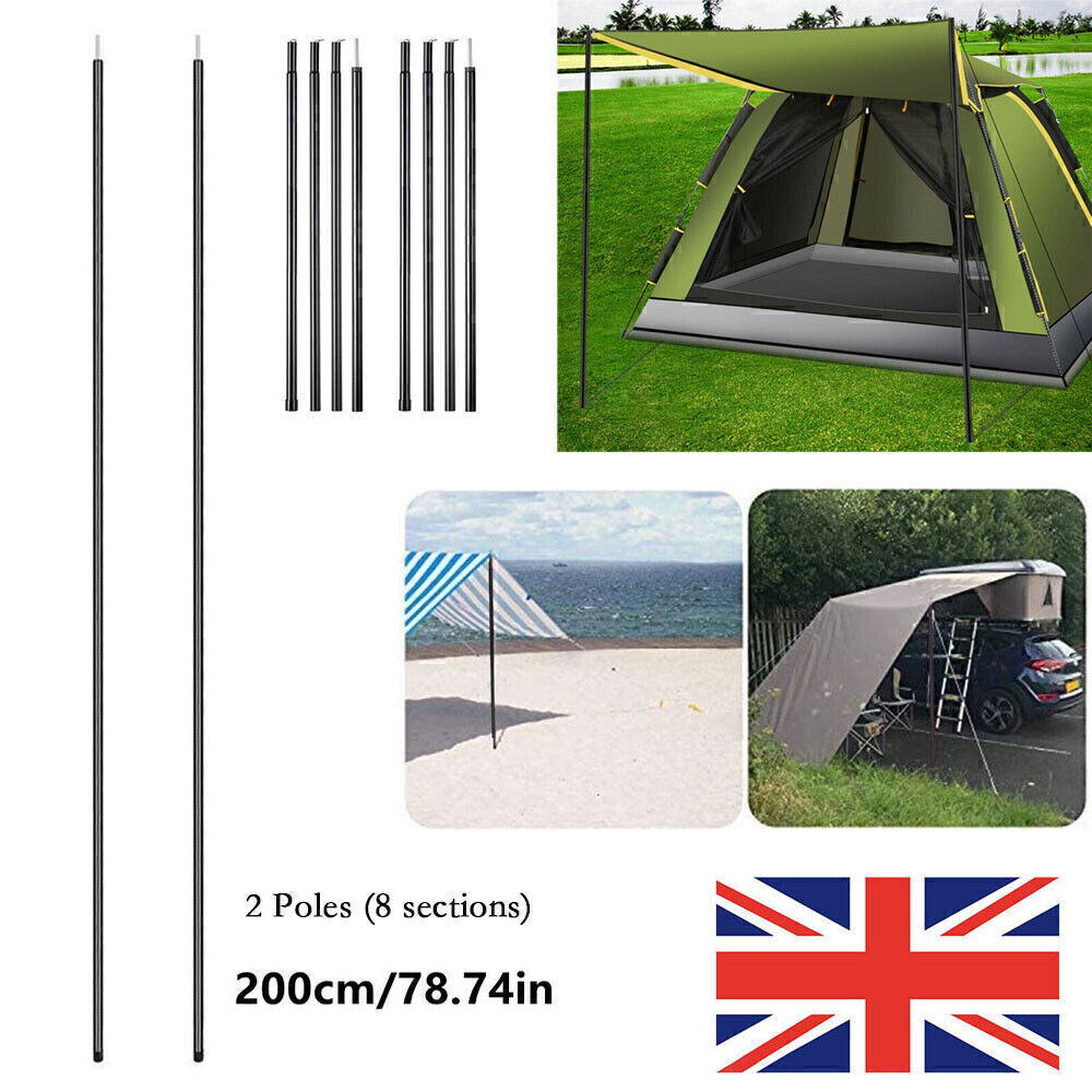 2x200cm Tent Poles Universal Telescopic Adjustable Steel Awning Canopy Tarp Pole