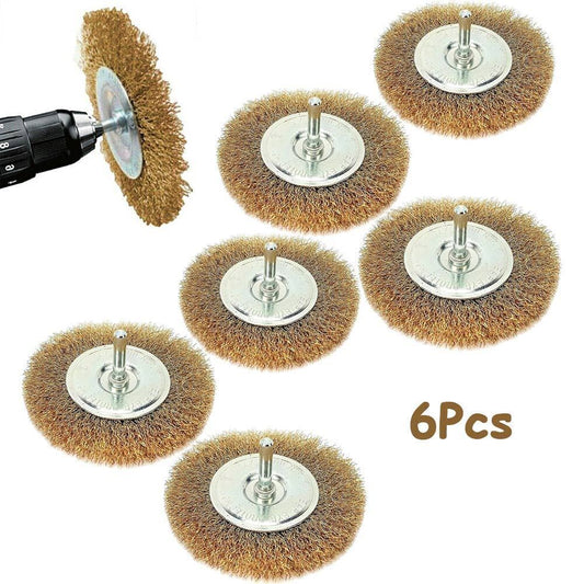 6Pcs 4 Flat Wire Wheel Drill Rotary Brush Paint Rust Removal 1-4 Shank UK