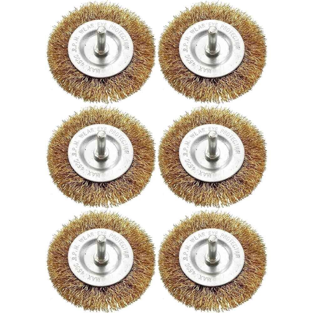 6Pcs 4 Flat Wire Wheel Drill Rotary Brush Paint Rust Removal 1-4 Shank UK