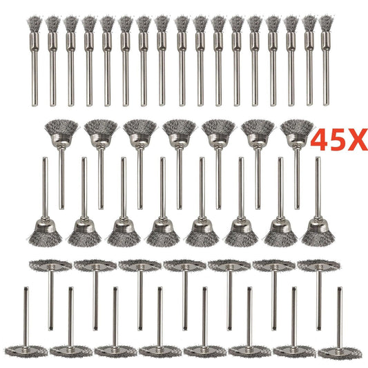 45pcs Wire Cup Brush Set Stainless Steel For Dremel Rotary Tool Accessories