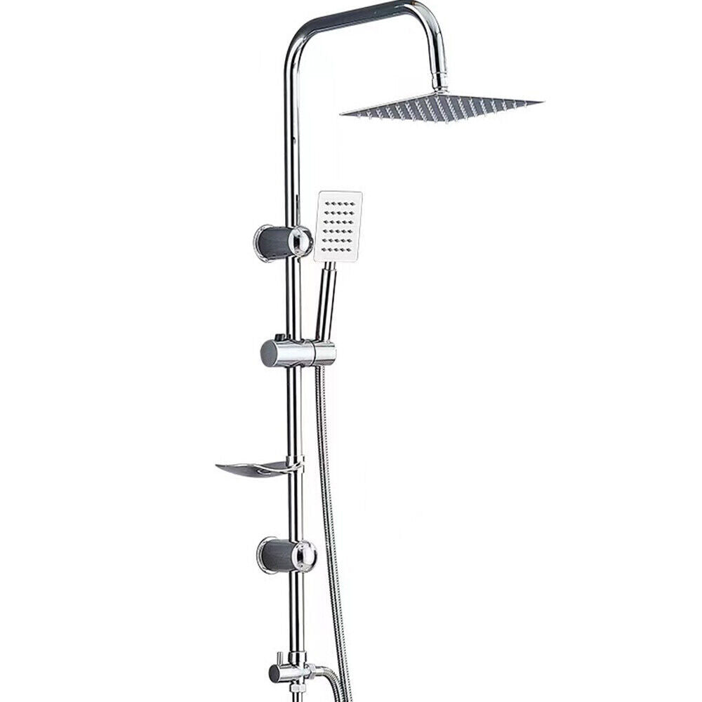 Stainless Steel Dual 2 Mixer Shower Heads Rainfall Rail Hose Riser Kit Valve Set