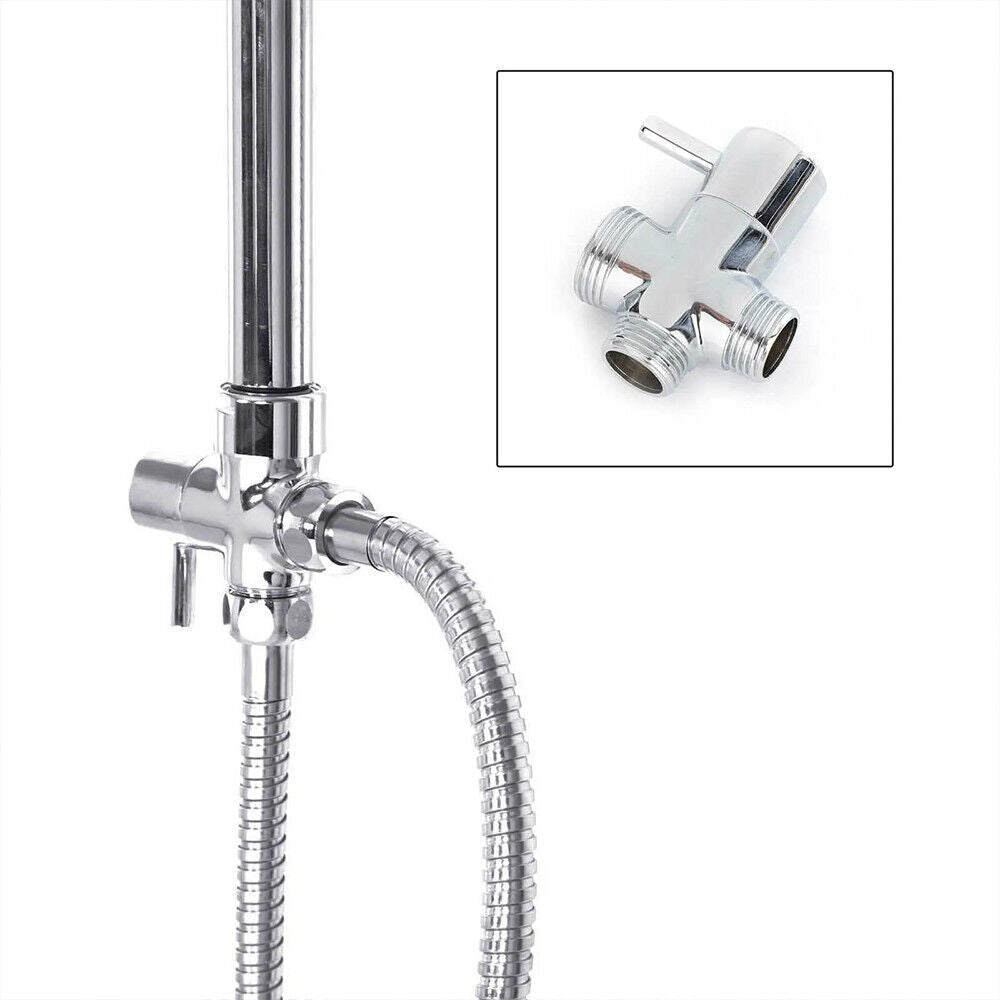 Stainless Steel Dual 2 Mixer Shower Heads Rainfall Rail Hose Riser Kit Valve Set