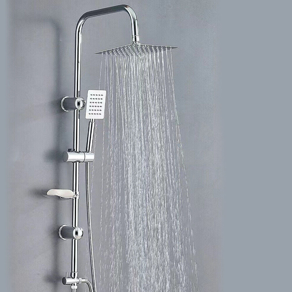Stainless Steel Dual 2 Mixer Shower Heads Rainfall Rail Hose Riser Kit Valve Set