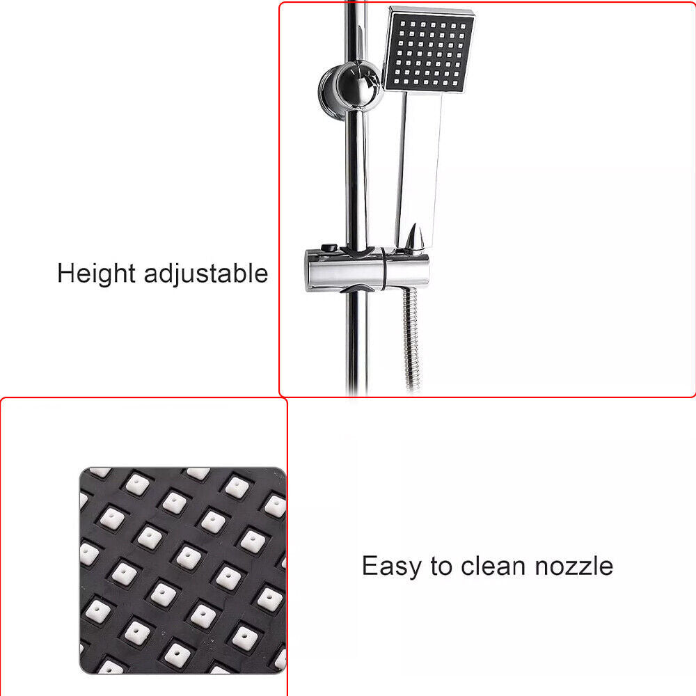 Stainless Steel Dual 2 Mixer Shower Heads Rainfall Rail Hose Riser Kit Valve Set