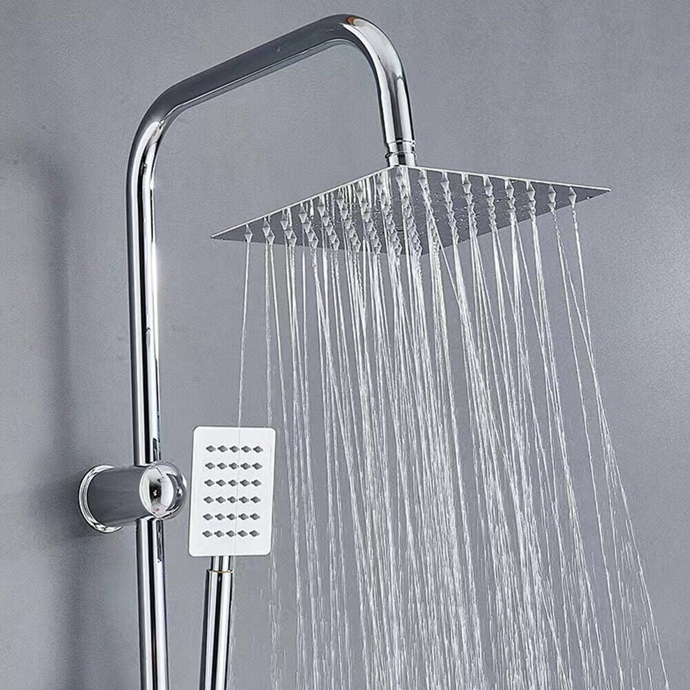 Stainless Steel Dual 2 Mixer Shower Heads Rainfall Rail Hose Riser Kit Valve Set