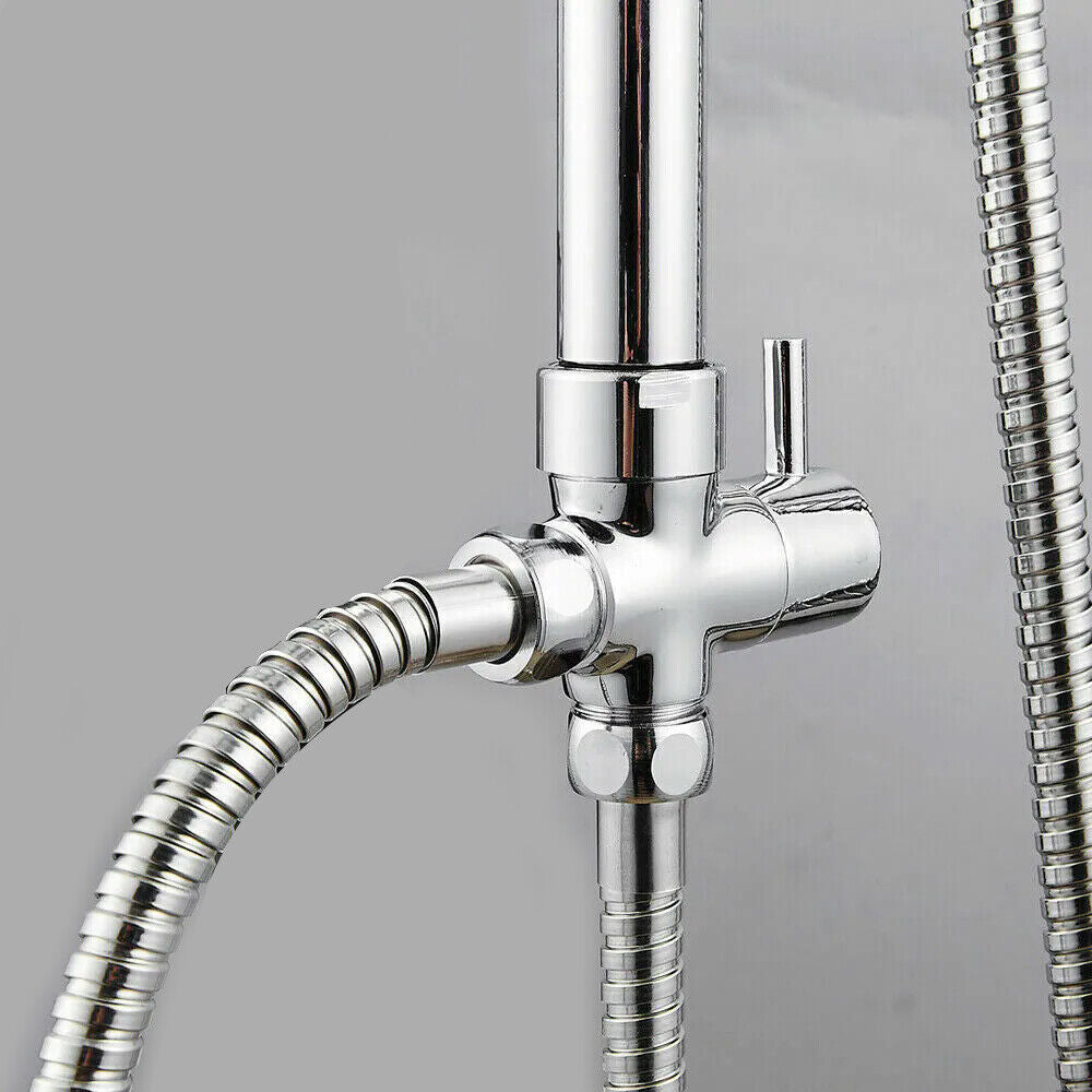 Stainless Steel Dual 2 Mixer Shower Heads Rainfall Rail Hose Riser Kit Valve Set
