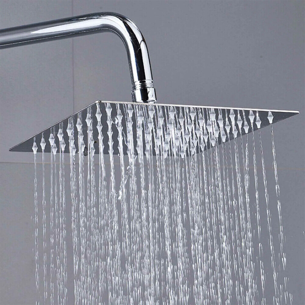 Stainless Steel Dual 2 Mixer Shower Heads Rainfall Rail Hose Riser Kit Valve Set