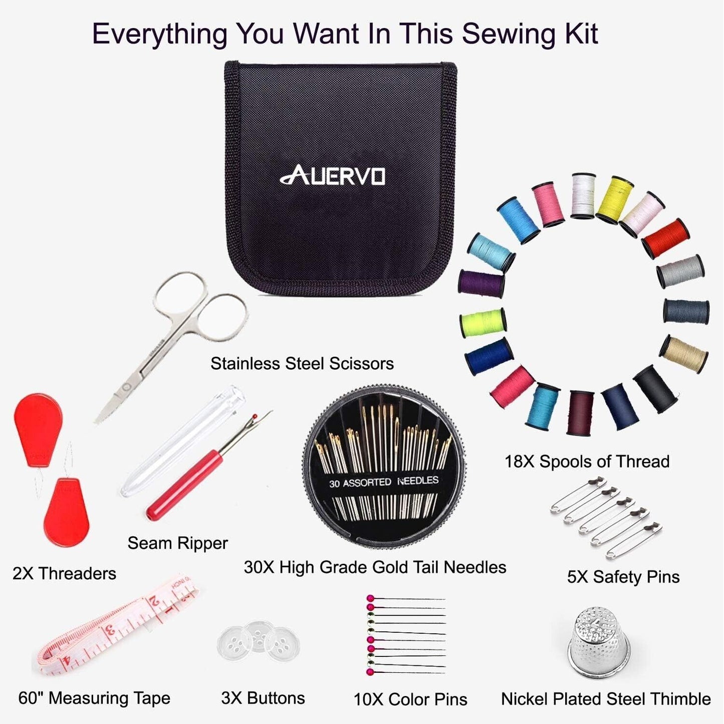 70pc Large Portable Sewing Kit Home Travel Case Needles Thread Scissors Set Box