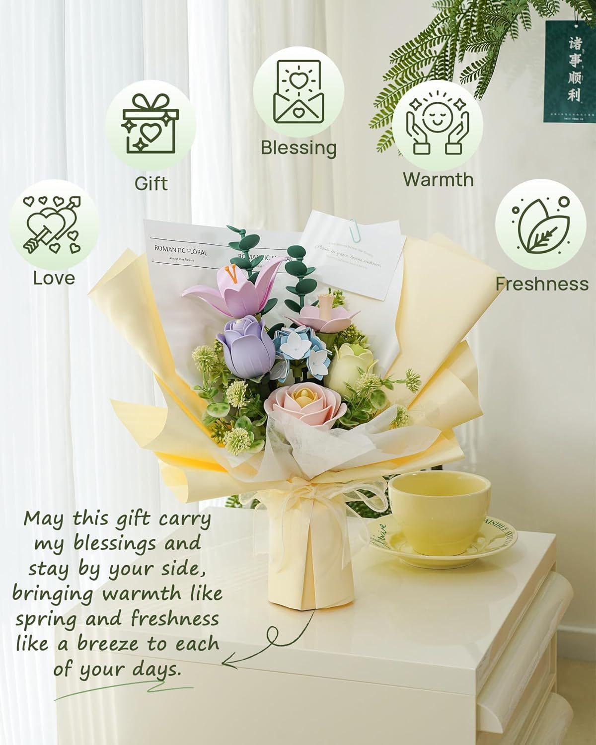 ROBOTIME 3D Plastic Flower Puzzle, Spring Time Bouquet DIY Model Kits For Gift AF01J