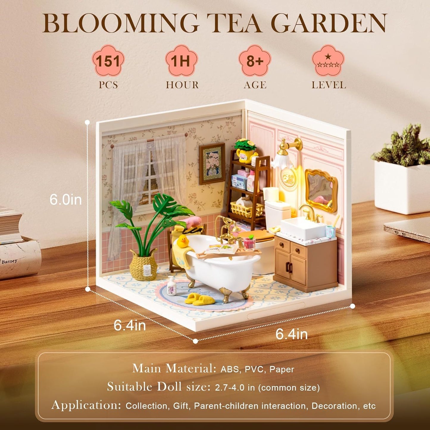 ROBOTIME DIY Miniature House Kit Dollhouse Model Building Craft Kit Birthday Creative Gifts For Adults Kids Girls Boys Pop-Bubble Bathroom