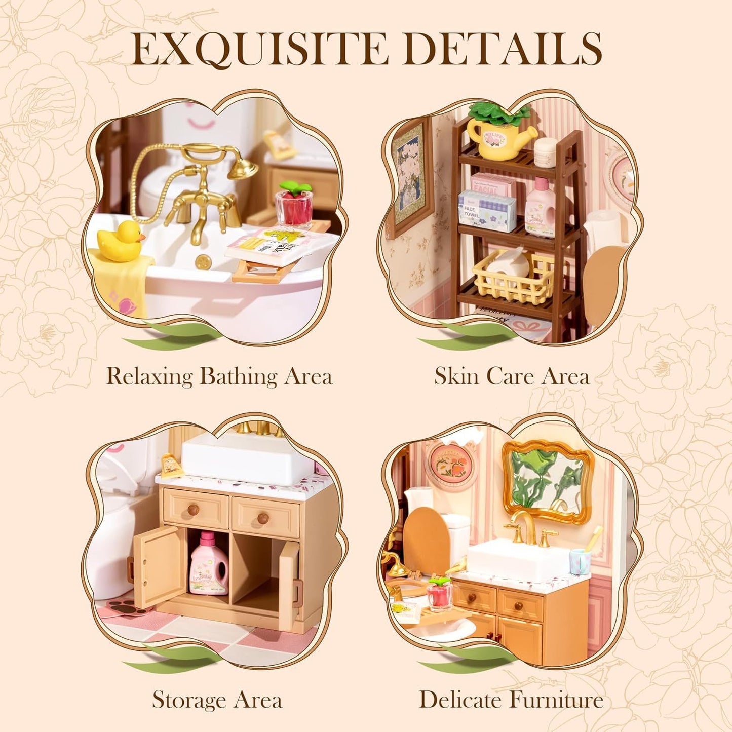ROBOTIME DIY Miniature House Kit Dollhouse Model Building Craft Kit Birthday Creative Gifts For Adults Kids Girls Boys Pop-Bubble Bathroom