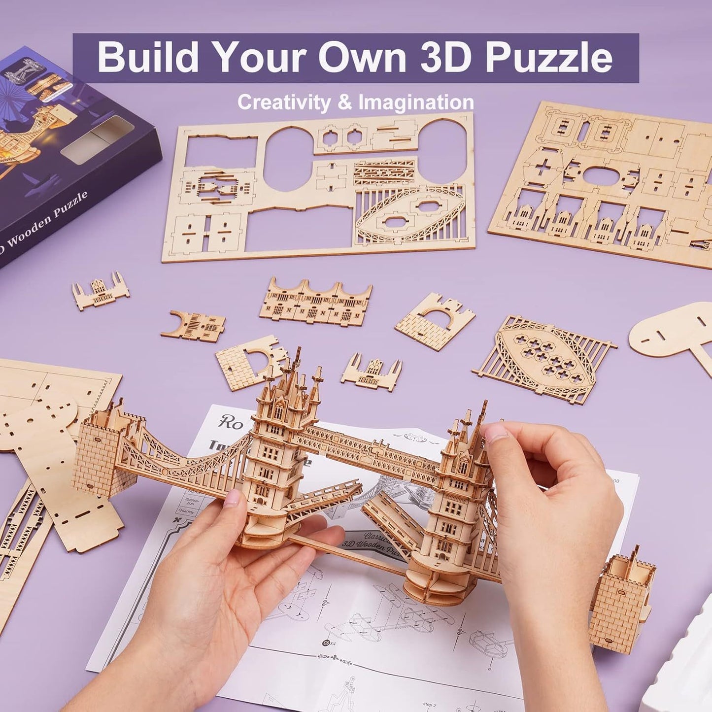 ROBOTIME 3D Wooden Puzzle London Tower Bridge Model Kit For Adults Xmas Gifts TG412