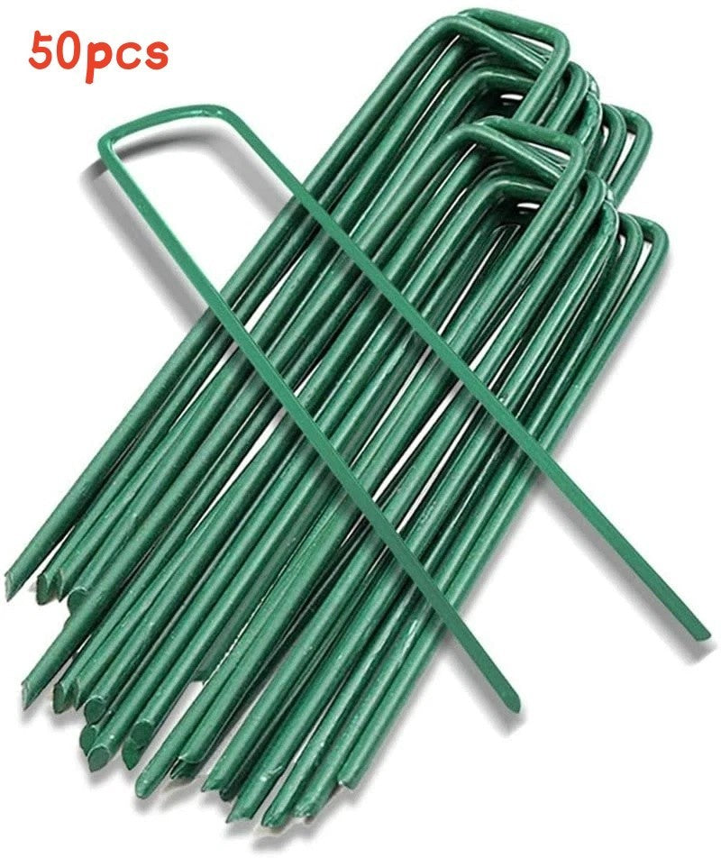 50 PCS Garden Pegs Pins Ground Stakes Staples Spikes U Shaped Landscape Securing