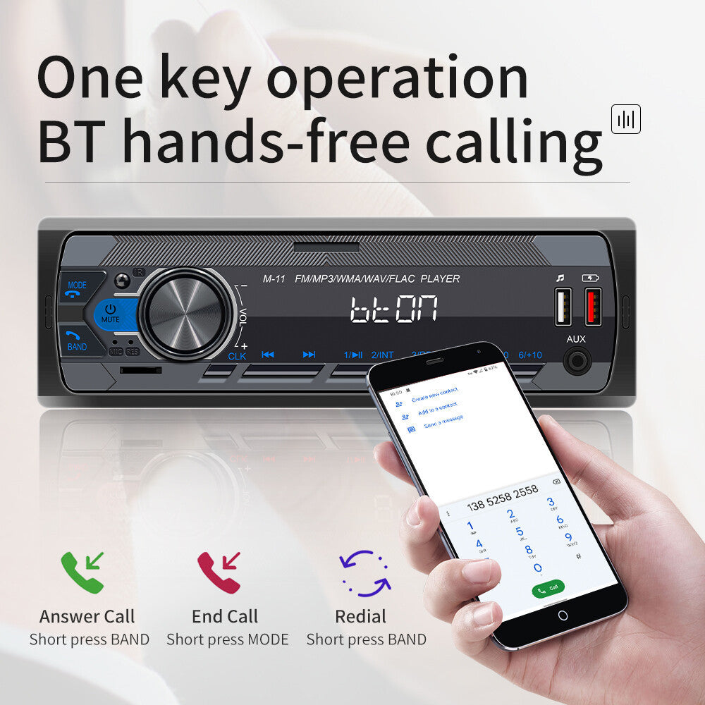 Single 1 Din Car Stereo Radio Bluetooth MP3 Player In-dash Head Unit FM-USB-AUX