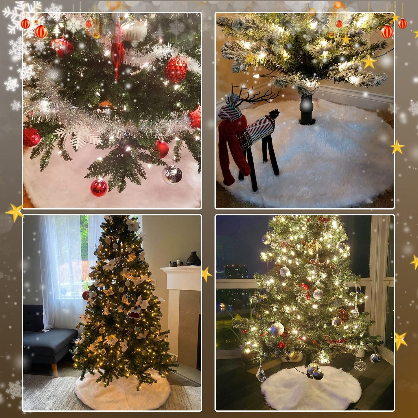 White Faux Fur Christmas Tree Skirt 78cm 31'' Snowflake Plush Xmas Cover