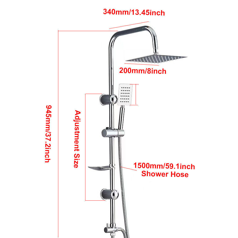 Stainless Steel Dual 2 Mixer Shower Heads Rainfall Rail Hose Riser Kit Valve Set