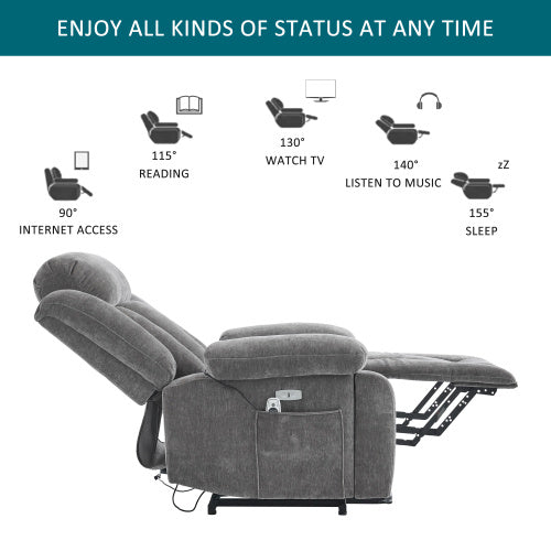 Electric Power Lift Recliner Chair Sofa With Massage And Heat For Elderly, Heavy Duty And Safety Motion Reclining Mechanism Fabric Sofa With Storage Pocket, Cup Holders,USB Ports