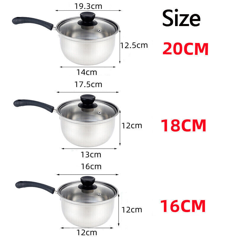 Set Of 3 Induction Non Stick Stainless Steel Cookware Kitchen Glass Lids Pot Pan