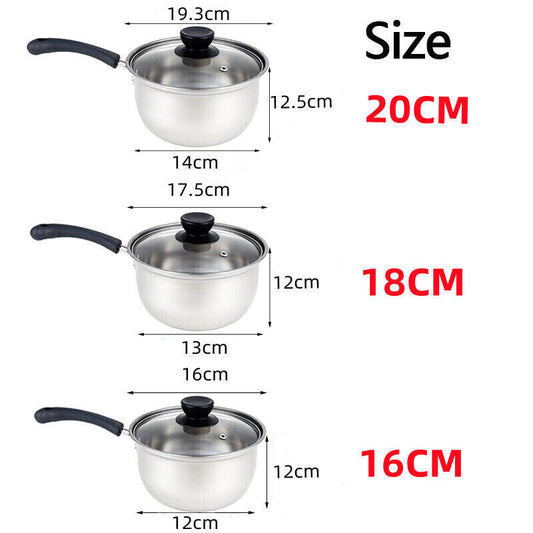 Set Of 3 Induction Non Stick Stainless Steel Cookware Kitchen Glass Lids Pot Pan