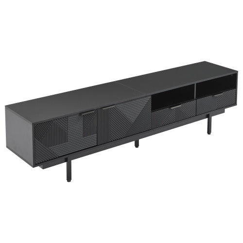 Modern Bohemian TV Cabinet, Black Geometric Lines TV Stand, TV Entertainment Center With Storage Space, 200X40X1 Cm, Modern TV Stand For 90 Inch TVs, Console Media Cabinet For Living Room