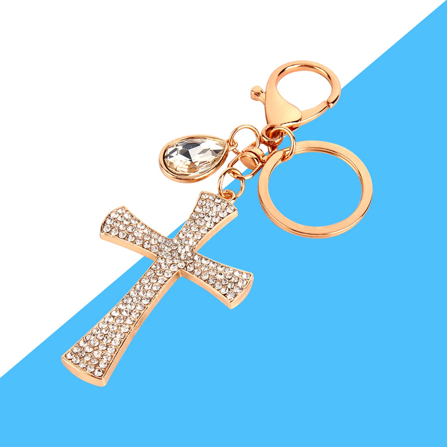 Cross Crystal Rhinestone Key Ring Charm Pendant Purse Bag Cute Keychain HighQ