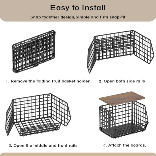 2 Pack Metal Fruit Baskets Wall Holder Storage Basket Organizer Shelf For Fruit