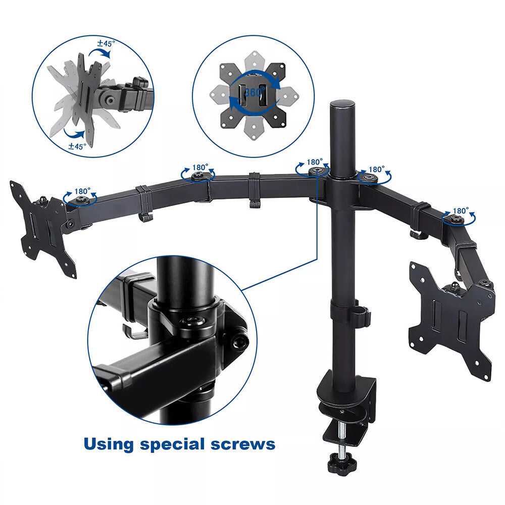 Double Dual Display Computer Screen Monitor Arm Mount Desk Stand LED CC