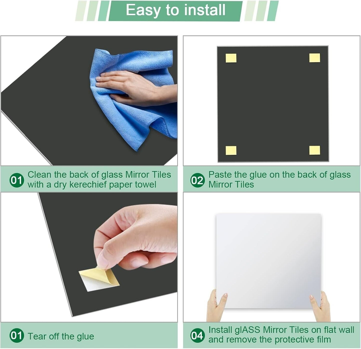 4Pcs 30X30cm Mirror Tiles Wall Sticker Square Self Adhesive Stick On Home Decor